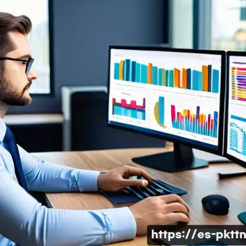 자연어 처리 모델 튜닝 시 활용할 수 있는 데이터 분포 - A professional data scientist analyzing complex data distributions on multiple computer screens in a...
